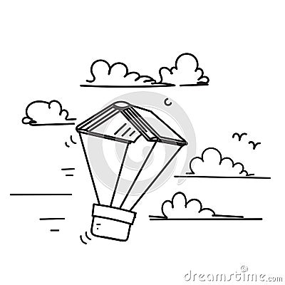 hand drawn doodle flying book as hot air balloon illustration vector Vector Illustration