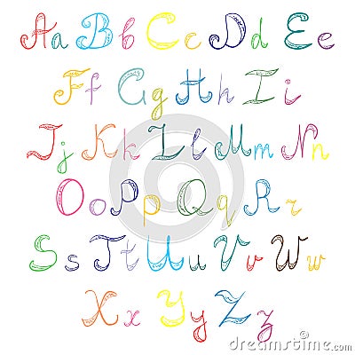 Hand Drawn Doodle Font. Children Drawings of Colorful Scribble Alphabet Vector Illustration