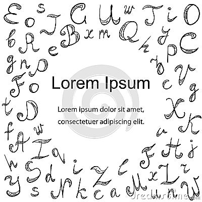 Hand Drawn Doodle Font. Children Drawings of Scribble Alphabet Arranged in a Circle Vector Illustration