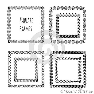 Hand drawn doodle frames. Vector decorative elements. Square ethnic decoration. Vector Illustration