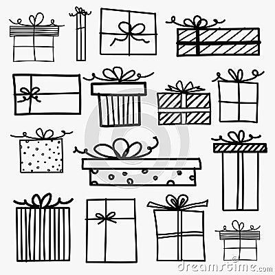 Hand Drawn Doodle Gift Boxes. Vector Illustration