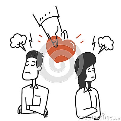 hand drawn doodle hand give love to couple in quarrel illustration Vector Illustration