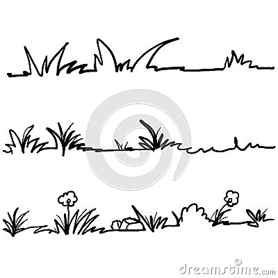 Hand drawn doodle grass illustration with cartoon style vector Vector Illustration