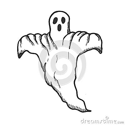 Hand drawn doodle Halloween ghost. Black and white pen objects . Design illustration for poster, flyer . Vector Illustration