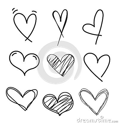 Hand drawn doodle heart vector set.Rough marker hearts isolated on white background. Outline vector heart collection. Categories: Vector Illustration