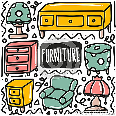hand-drawn doodle home furniture art design element illustration. Vector Illustration