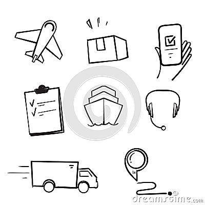 Hand drawn doodle icon related to shipping, logistics, customer service, illustration isolated Vector Illustration