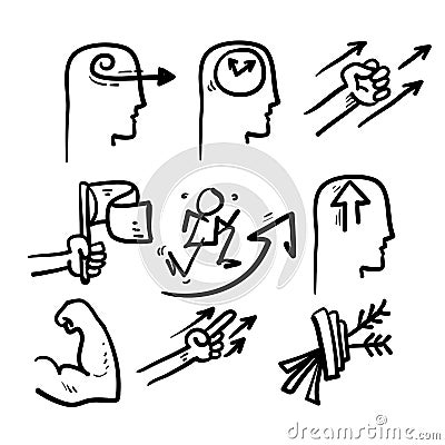 Hand drawn doodle icon symbol Related to Persistence, Determination, Purposefulness, Assertiveness, Striving for Development. Vector Illustration