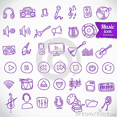 Hand drawn,doodle music icon set Vector Illustration