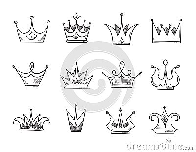 Hand drawn doodle nobility queens crowns vector set Vector Illustration