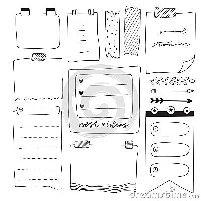 Hand-drawn doodle notepaper. Blank note book sheets Vector Illustration