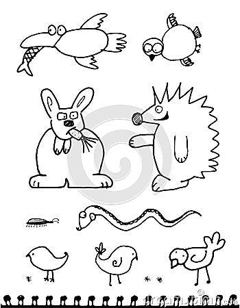 Hand drawn doodle odd strange funny animals isolated Vector Illustration