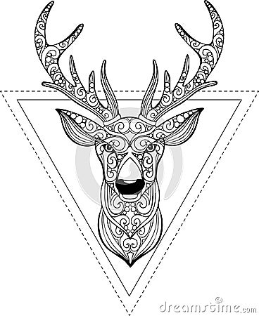 Hand drawn doodle ornate deer illustration Vector Illustration