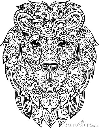 Hand drawn doodle ornate lion illustration Vector Illustration