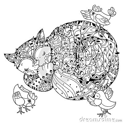 Hand drawn doodle outline cat sleeping Vector Illustration