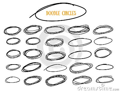 Hand drawn doodle oval circle sketch set. Vector scribble note marks design element. Vector Illustration