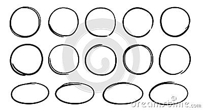 Hand drawn doodle oval set. Hand drawn marker, pen stroke line oval frame. Scribble round frame for text highlight Vector Illustration