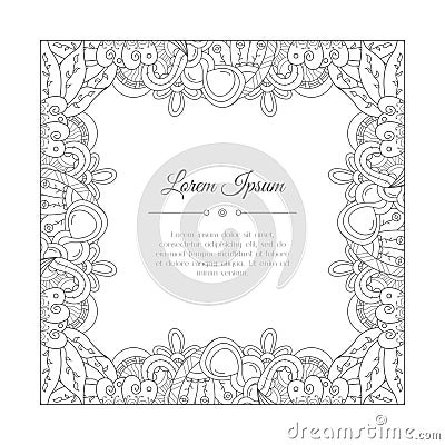 Hand drawn doodle paisley frame. Vector Illustration
