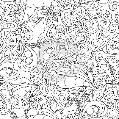 Hand drawn doodle pattern in vector. Zentangle background. Seamless abstract texture. Ethnic doodle design with henna ornament. Vector Illustration