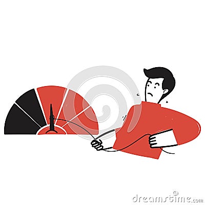 hand drawn doodle people trying to raise the level meter indicator illustration Vector Illustration