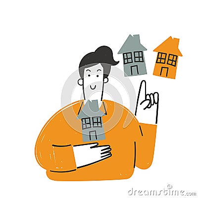 hand drawn doodle person choosing house property illustration Vector Illustration