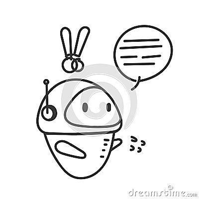 hand drawn doodle robot with bubble chat cartoon Vector Illustration