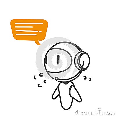 hand drawn doodle robot with headset illustration vector Vector Illustration