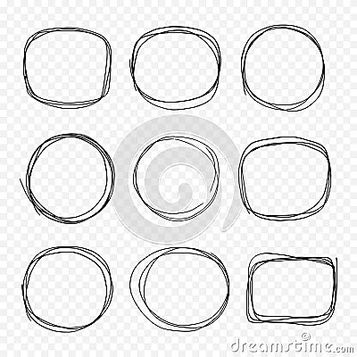 Hand drawn doodle scetch. Circle vector round set, scribble line collection. Circles Frame for message Vector Illustration