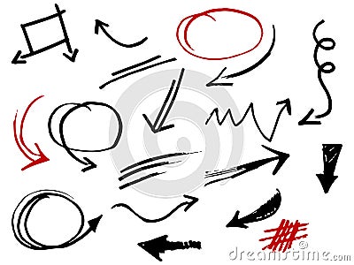 Hand drawn of doodle set. circles scribble, arrow, artistic pen brush Vector Illustration