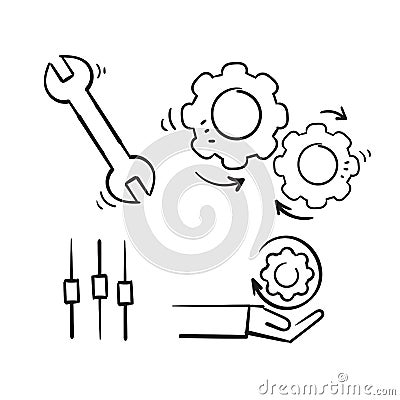 Hand drawn doodle Simple Set of Setup and Settings Related Vector Line Icons isolated Vector Illustration