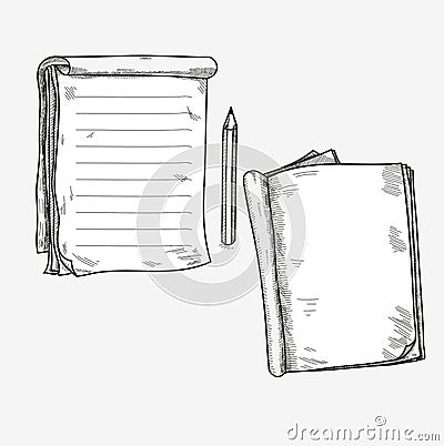 Hand drawn doodle sketch open notebook, clear page Vector Illustration