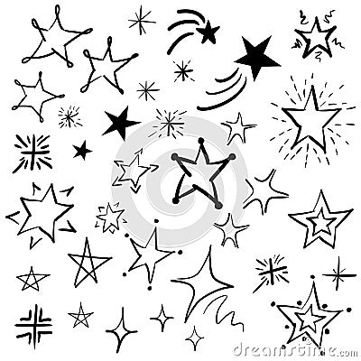 Hand drawn doodle stars vector collection, cartoon stars icon set, sky sign Vector Illustration