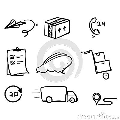 Hand drawn doodle symbol for representing shipping, logistics, customer service, refunds. isolated vector Vector Illustration