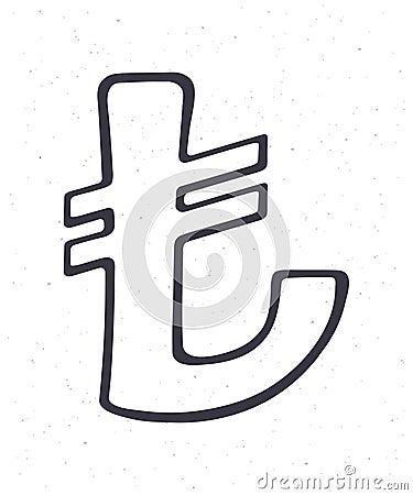 Hand drawn doodle of Turkish lira sign. Outline vector illustration. The symbol of world currencies. Design element isolated on Vector Illustration