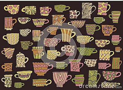 50 hand drawn doodle vector cups Vector Illustration