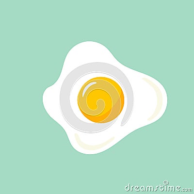 Hand drawn doodle vector illustration of sunny side up fried egg with bright yellow yoke on light turquoise background Vector Illustration