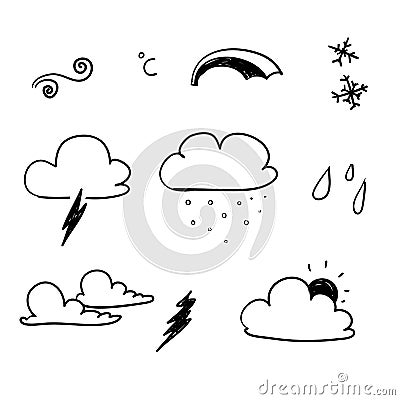 Hand drawn doodle weather illustration collection vector isolated Vector Illustration