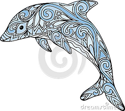 Hand drawn doodle zentangle dolphin illustration Vector Illustration