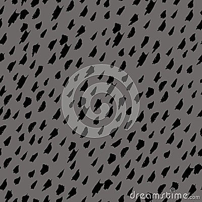 Hand drawn dots seamless pattern. Abstract black paint spots, dashes, lines on grey background Vector Illustration