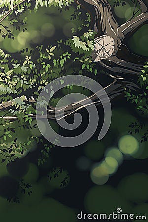 Hand-drawn drawing-background. Green forest for various creatures Stock Photo