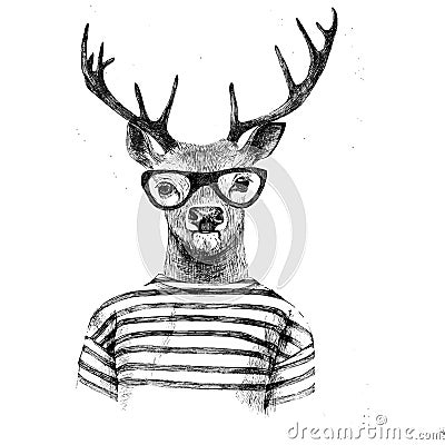 Hand drawn dressed up deer Vector Illustration