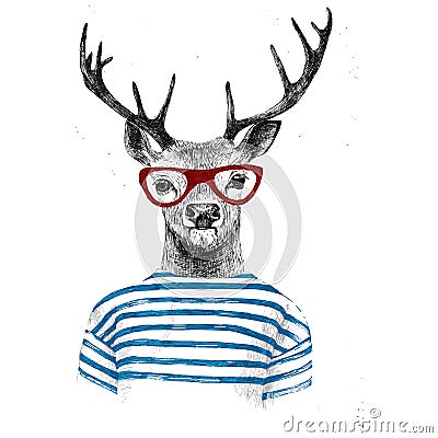 Hand drawn dressed up deer Vector Illustration