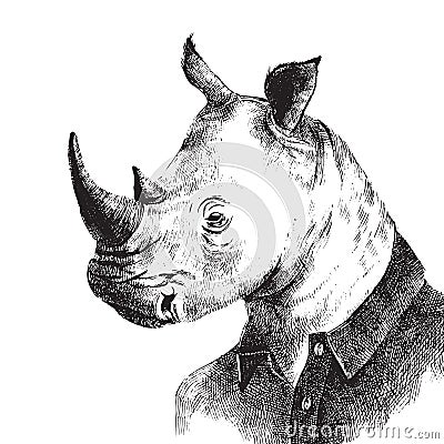 Hand drawn dressed up rhino in hipster style Vector Illustration