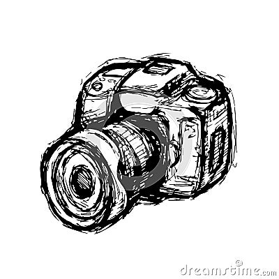 Hand drawn DSLR photo camera Vector Illustration