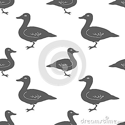 Hand Drawn Duck silhouette seamless pattern. Vector Vector Illustration