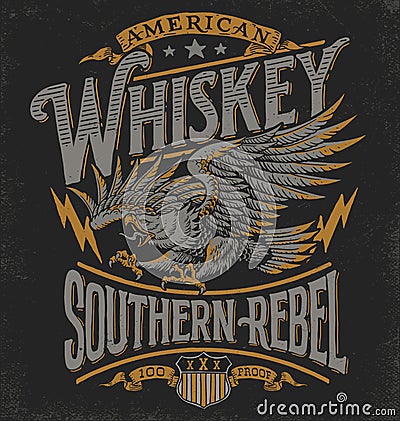 Hand drawn Eagle Whiskey label inspired T-shirt graphic Vector Illustration