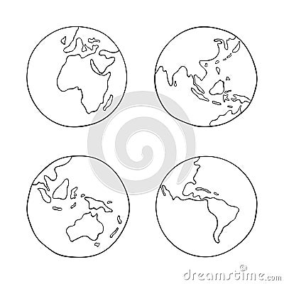 Hand drawn Earth from four sides Vector Illustration
