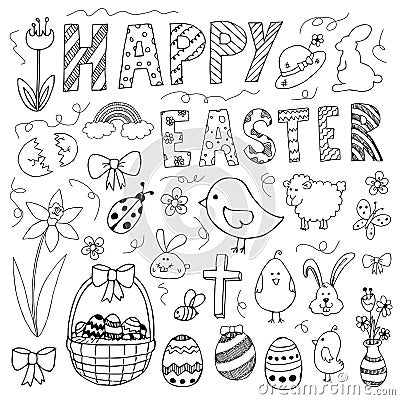 Hand drawn easter doodles set Vector Illustration