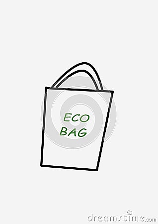 Hand drawn ecology doodle with bag for shopping, illustration about environmental problems. Cartoon Illustration