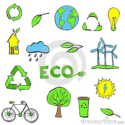 Hand drawn Ecology symbols set. Modern linear style vector concept Vector Illustration